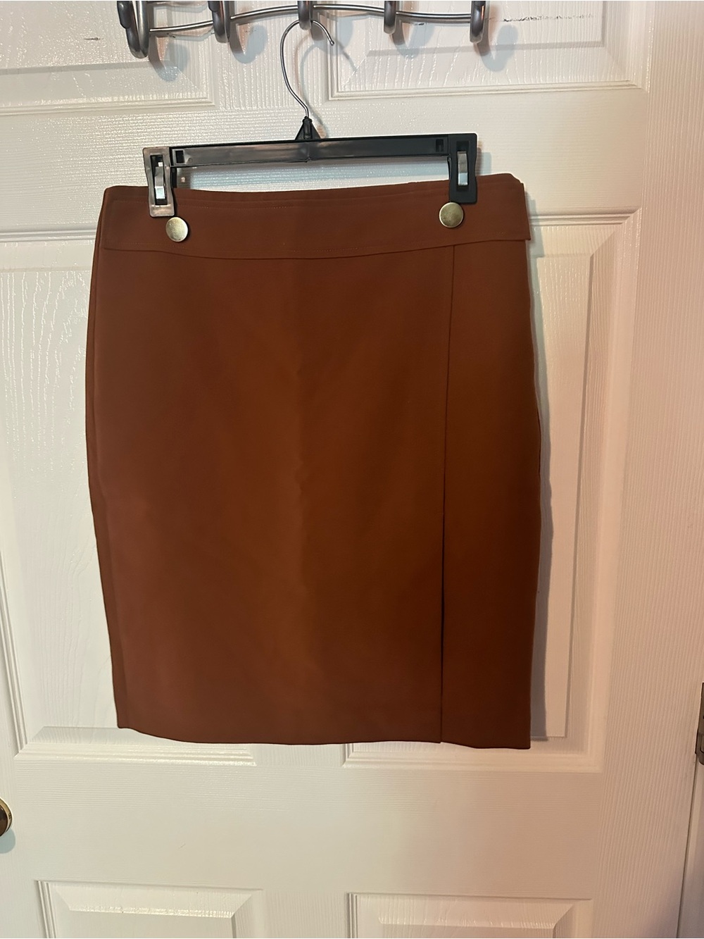 Ann Taylor Rust Brown Pencil Skirt with Brass Buttons